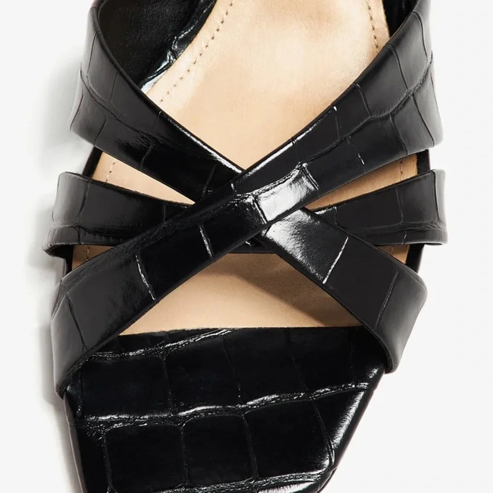 SCHUTZ Black Croc-Embossed Keefa Leather Mules New/ Box & Dustbag Size 8 60mm - Picture 3 of 11